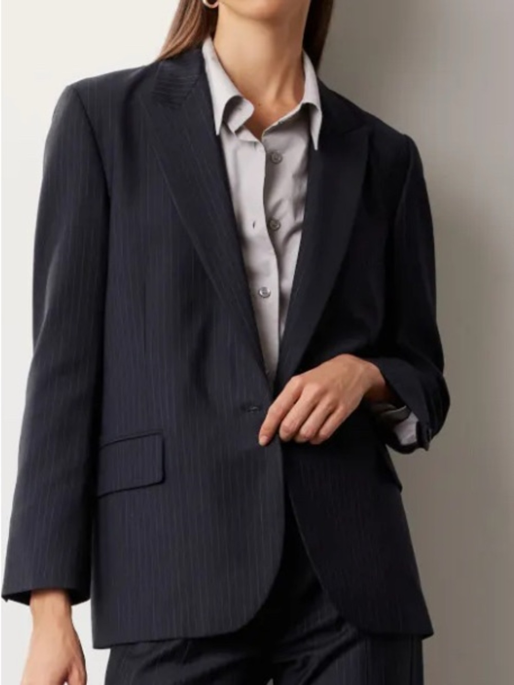 ba&sh Navy Pinstripe Women's Blazer